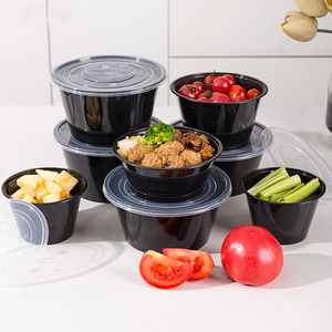 2000 high disposable lunch box black takeaway fast food barbecue box round bowl plastic black food container