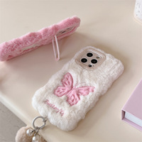 Coque de protection d'hiver 3D en peluche moelleuse pour femmes et filles, étui de téléphone mignon en peluche pour iPhone 17 16 15 14 13
