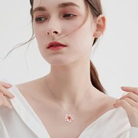 Vente en gros de collier pendentif fleur de pivoine en émail rose en argent sterling 925 pour femme