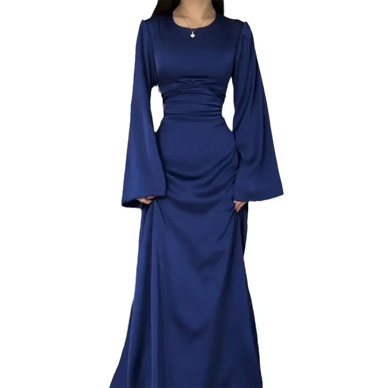 새로운 여자의 Abaye 이슬람 긴 소매 원피스 새틴 드레스