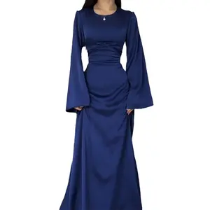 Vestido de manga longa Abaye islâmico para mulheres, vestidos de cetim