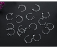 Cincin Hidung Bentuk C Resin Premium Bening 3mm Bola Tunggal Tak Terlihat, Cincin Pusar, Perhiasan Tindik Tubuh Aman untuk Kulit, Anti Selip