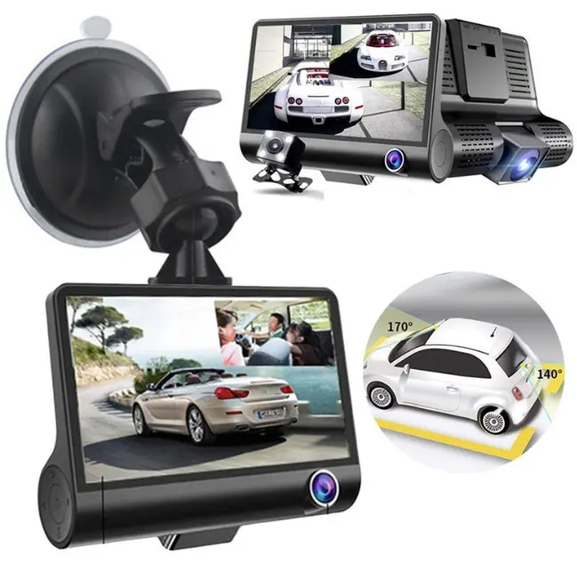 Voiture DVR 3 Caméras Lentille 4.0 Pouces Dash Caméra Double Objectif Caméra de soutien Enregistreur Vidéo Auto dvr Dash Cam