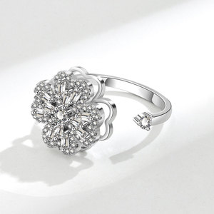 Dainty Micro Insert Geometric Zircon Korean Rotating Snowflake <b>Adjustable</b> <b>Rings</b> Minimalist Copper Gold Plated Anxiety Jewelry - Product Image 4
