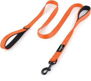 Dog Collar e trela Dupla Camada Nylon Reflective 5FT Double Handle Dog Leash Acolchoado