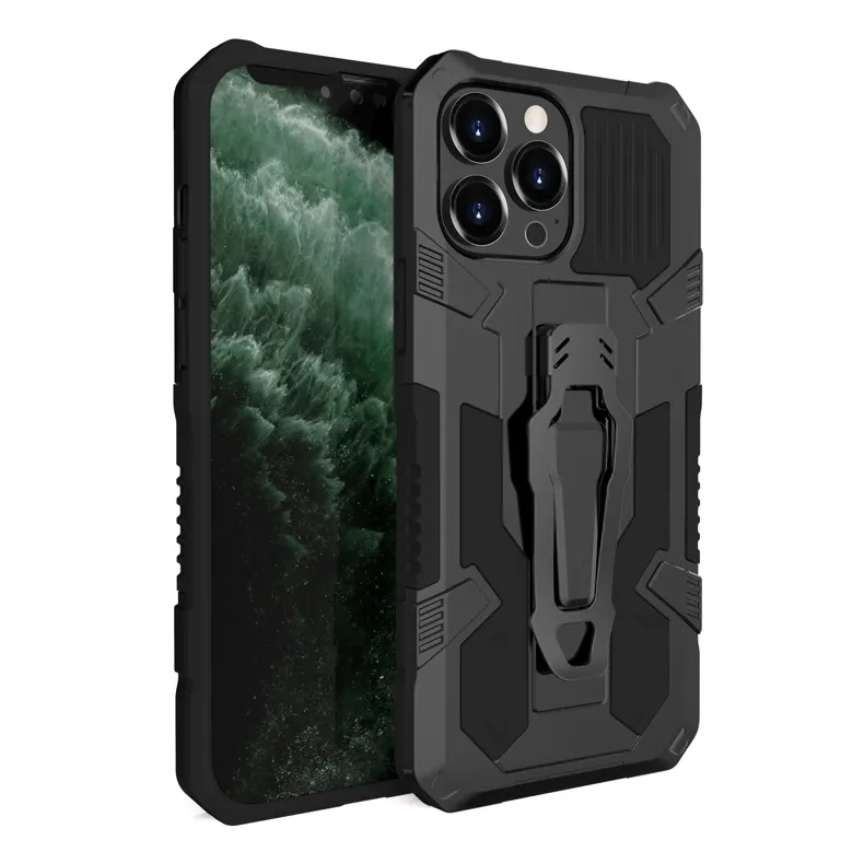 Für iPhone 13 Pro Max Anti-Drop-PC-Abdeckung Mech Warrior mit Rücken clip Starker stoß fester Schutz Großhandel Rüstung Telefon hülle