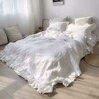 Draps à volants en lin de coton écologique ensemble de literie à volants en lin pur nature pour hôtel à la maison