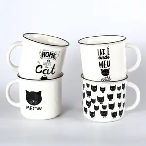 2024 인기있는 귀여운 고양이 새로운 디자인 수제 싼 대량 선물 도자기 일반 화이트 티 컵 도매