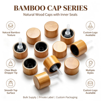 Bouchon à vis en bambou naturel avec insert compte-gouttes, couvercle écologique pour flacons d'huiles essentielles et de sérums, tailles 18 mm disponibles