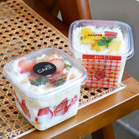 Boîte à gâteaux en plastique transparent carrée écologique en gros pour fruits, pouding, crème glacée, desserts