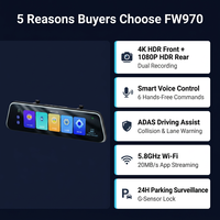 Caméra embarquée 4K HDR, rétroviseur intelligent 11,8 pouces, 1080P, ADAS arrière, GPS, WiFi 5,8 GHz, enregistrement en boucle, surveillance parking 24h/24, OEM, CE, FCC, application rapide