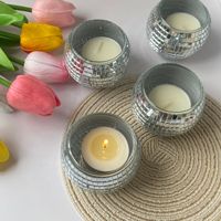 Vase boule disco en verre mosaïque miroir, décoratif, 4x3 pouces, porte-bougie chauffe-plat pour centres de table et pots à bougies