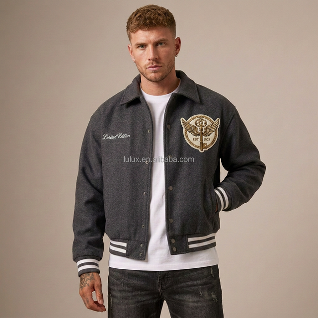Wholesale Custom Logo Varsity Jacket Men Vintage Streetwear Embroidery Oversized Letterman Bomber Baseball Jacket
