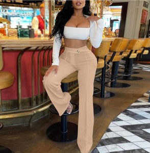Pantalon décontracté <span class=keywords><strong>long</strong></span> et droit extensible pour <span class=keywords><strong>femme</strong></span>, couleur unie, <span class=keywords><strong>coupe</strong></span> ajustée, idéal pour le bureau en automne - Product Image 5