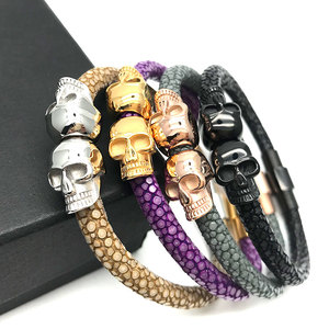 Bracelet en cuir de luxe unisexe ODIAN, design tête de requin punk plaqué or multicolore - Product Image 4