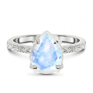 Joyería de Plata de Ley 925 al por Mayor, Joyería con Piedras Preciosas Delicadas, Anillo de Piedra Lunar Arcoíris Natural - Product Image 2