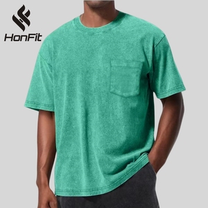 HONFIT男性用TシャツTシャツビンテージ酸ウォッシュTシャツ - Product Image 1