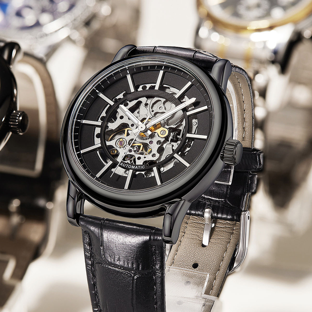 Latest Popular Designer Mechanical Watch Custom Logo Waterproof Watches with OEM ODM Hollow Explosions Leather Band Material