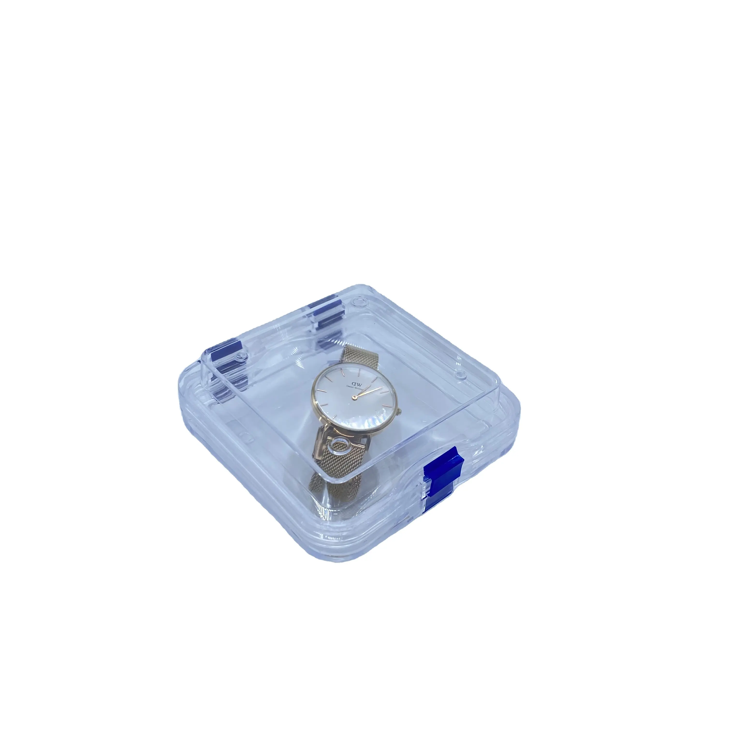 Bienvenida personalizada portátil para dentadura/oblea/reloj, caja de almacenamiento de reloj de membrana flotante transparente de plástico