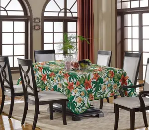 Paño de mesa con patrón de hojas y flores tropicales, decoración de mesa, tovaglia