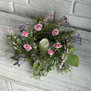 Couronne de bougies artificielle de haute qualité avec fleurs sauvages pour Pâques et la fête des pères, idéale pour la décoration de mariage et de la maison - Product Image 1