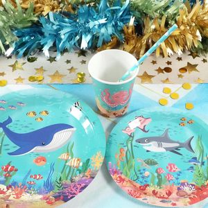 Set di Decorazioni per Feste a Tema Sottomarino, Piatti e Tovaglioli di Carta con <span class=keywords><strong>Animali</strong></span> Marini, Stoviglie per Dessert e Cena - Product Image 3