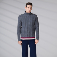 Pull en maille torsadée d'hiver pour homme, col haut, manches longues, rayé, respirant, en mélange de laine de haute qualité, personnalisé