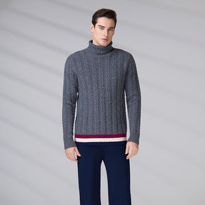 Pull en laine personnalisé de haute qualité, rayé, pour homme, à manches longues, col haut, pull en tricot torsadé pour l'hiver - Product Image 1
