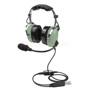 Headset Penerbangan Umum Noise Canceling, Headset Headphone Pilot Dual Plug Warna Hijau untuk Pilot