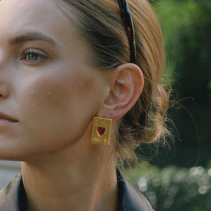 Custom Gold Color Lady Earring 14k 18k PVD Gold Plated Fashion 316L Stainless Steel Red Zircon <b>Playing</b> <b>Card</b> Earrings For Women - Product Image 2