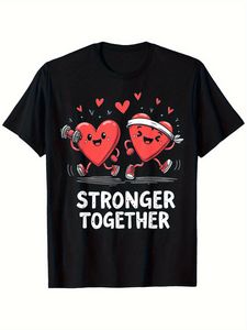 T-shirt fitness per San Valentino con motivo a cuore e manubri, unisex, in cotone, girocollo, manica corta, regalo per allenamento in palestra - Product Image 1