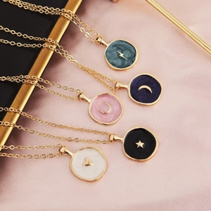 Collar con Colgante de Estrella y <span class=keywords><strong>Luna</strong></span> de Color, Estilo Relámpagos, Fiesta de Moda, Esmalte Femenino - Product Image 3