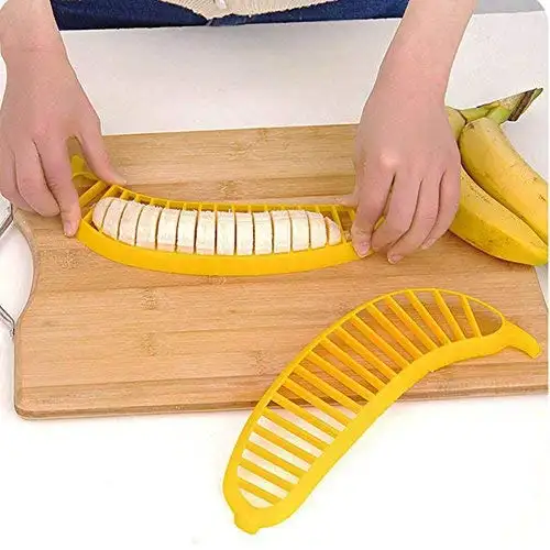 Banana Slicer Yellow Color 11.25" Practical Kitchen Tool Plastic Salad Fruit Peeler Banana Cutter Chopper