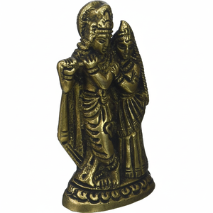 Sculpture de Radha Krishna en laiton de 4 pouces faite à la main petit article pour les cadeaux fabriqués en Inde - Product Image 1