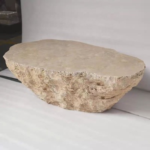 Maßgefertigter Naturbeiger Travertin-Teetisch Massiver Travertin-Block Outdoor-Möbel Kaffeetisch für den Garten - Product Image 1