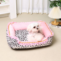 LY Lit pour animaux de compagnie à imprimé léopard de style princesse pour petits chiens et chats Lit pour chien lavable 4 saisons avec garniture en dentelle Coussin amovible