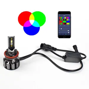 Bohlam Led Auto Multi Warna, Kit Konversi Lampu Depan Mobil Led 6000K 80W 8000LM Hi/Lo Beam Csp Kontrol Aplikasi Pintar RGB Led