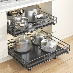 Organizador de Gabinete Extraíble Sin Perforación, Estantes de Almacenamiento Deslizantes Silenciosos Extensibles, Cesta <span class=keywords><strong>para</strong></span> Organizador de Despensa de <span class=keywords><strong>Cocina</strong></span> - Product Image 1