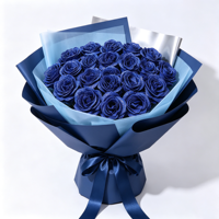 Bunga Kristal Berlapis Emas Muda, Aksen Mawar Berkilau, Buket Biru Pesona Buatan Tangan untuk Hari Valentine 2026