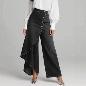 Annshine Style Große, einfarbige, lässige <span class=keywords><strong>Jeans</strong></span> mit Knopfleiste, Skinny-Fit, gewebte Frühlingshose, Mid-Waist, Bootcut, Washed-Look - Product Image 2