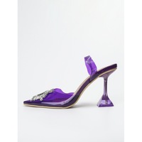 SXSD208 Nouvelle Arrivée 2022 Tendance Mode Estivale Chaussures de Sport Femme à Talon Bas en PVC Transparent Violet à Bout Pointu et Fleur en Cristal
