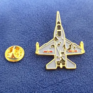 金属定制3D金色飞机徽章飞机平面别针徽章，火箭飞机安全别针安全徽章徽章标签