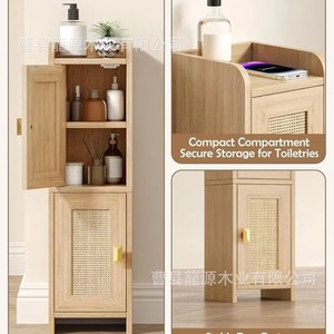 Armoire latérale de salle de bain en bois pour la maison, grande capacité, en bois massif, double porte, étanche et anti-poussière - Product Image 2