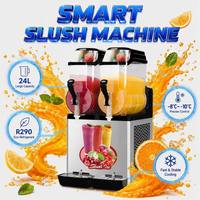 Mesin Slush Otomatis 12L X 2 dengan Layar LED Pintar dan Gagang Mudah Ditarik Pembuat Koktail Beku 24L untuk Bar dan Toko