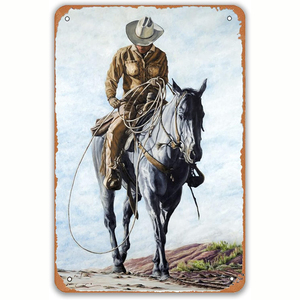Targa in Metallo Stile Cowboy con Colt Tex e Patch, Insegna Retrò in Latta, Decorazione da Parete per Casa, Giardino, Cucina, Pub, Bar, Caffè, Man Cave, 12x18 Pollici - Product Image 1