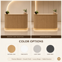Comptoir d'accueil pour salon de beauté, spa, studio de yoga, en MDF, avec façade incurvée et rainurée, taille personnalisée, bois naturel