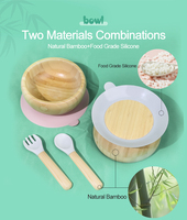 Service de vaisselle OEM pour enfants, salade de fruits, bols d'alimentation pour bébés en bambou, cuillère, fourchette, bols en bois avec base en silicone
