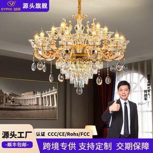 Lámpara de araña de cristal de estilo europeo, luz LED de múltiples cabezales para sala de estar, iluminación de lujo para el hogar, diseño redondo, base de bombilla E27 - Product Image 2