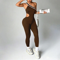 Unitard athlétique asymétrique pour femme, combinaison de yoga très extensible, effet push-up, color block, découpes, pour le fitness – Fournisseur direct usine