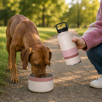 Accessoires de voyage pour animaux de compagnie, bouteille d'eau portable pour chien de 32 oz, distributeur d'eau en acier inoxydable anti-fuite pour la randonnée en plein air, le camping, avec 2 bols
